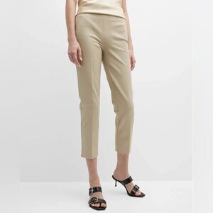 Lafayette 148 NY Cropped Bleeker Pants Tan Flat Front Side Zip Women's‎ 10 EUC